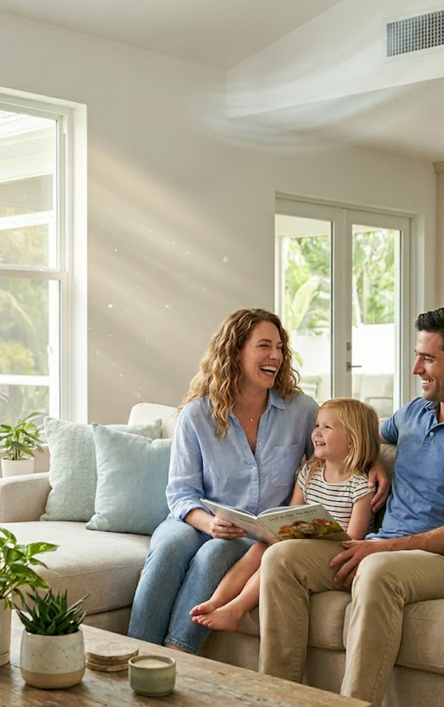 Family comfortable at home with healthy indoor air quality